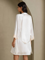[Wit] SilkSilky-NL 3/4 Sleeve V Neck Nachthemd&Kamerjas Set 002