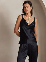 [Zwart] SilkSilky-NL Spaghetti Strap Cowl Neck Cami-Top 003