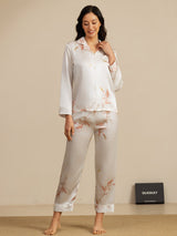 [Wit] SilkSilky-NL 19Momme Lange Mouw Notchkraag Dames Pyjama Set 005