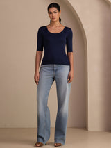 [Donkerblauw] SilkSilky-NL Half Sleeve Dames T-Shirt 005