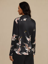 [Zwart] SilkSilky-NL Long Sleeve Lapel Collar Dames Blouse 002