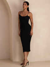 [Zwart] SilkSilky-NL Square Neck Jurk 006