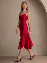 [Wijn] SilkSilky-NL Spaghetti Bandjes Waterval Hals Jurk 006