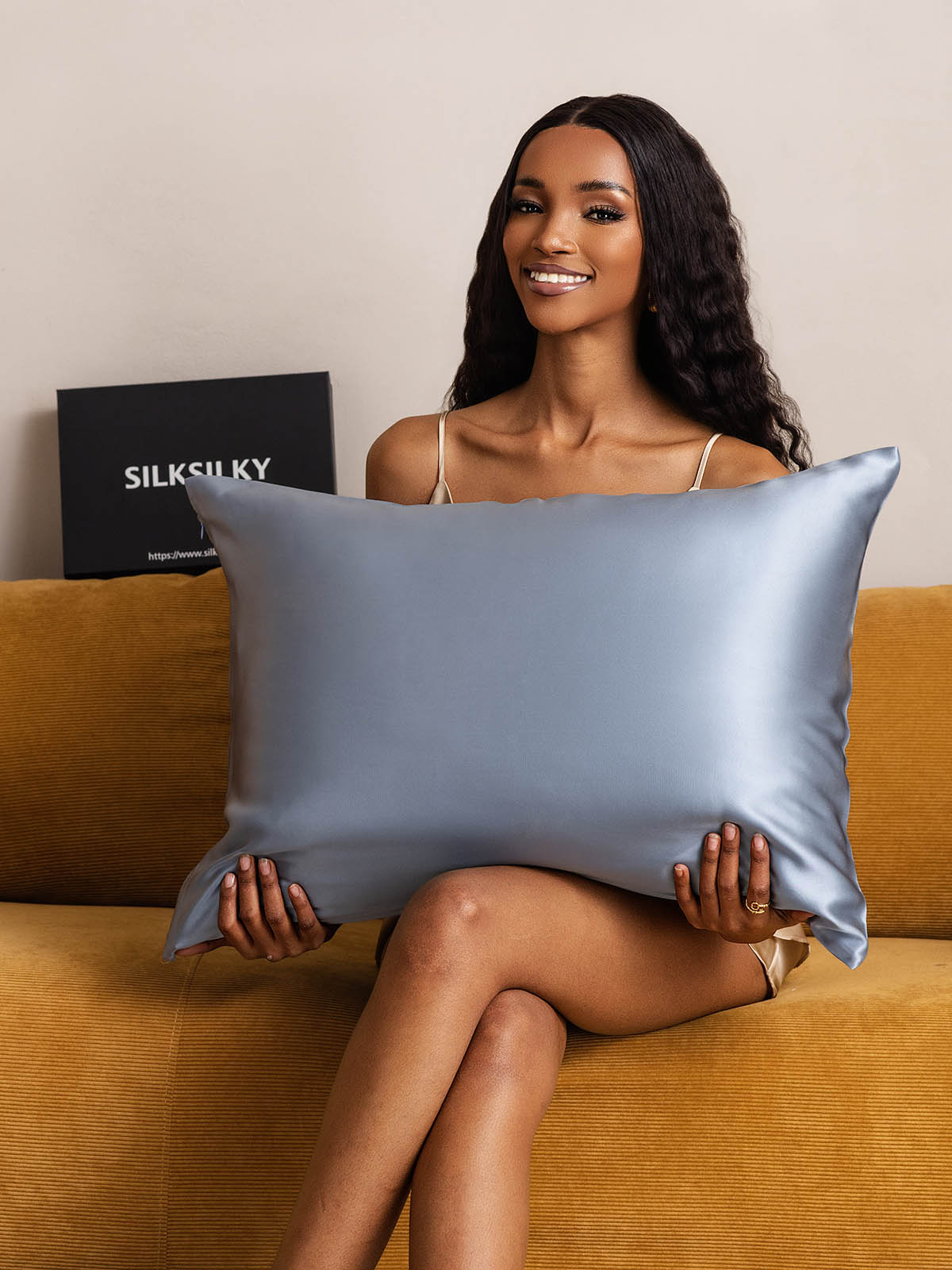 [Grijsachtig Blauw] SilkSilky-NL 22Momme Pillowcase 001