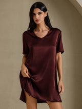 [Bruin] SilkSilky-NL Half Sleeve V Neck Nachthemd 001