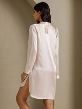 [Beige] SilkSilky-NL Long Sleeve Lapel Collar Slaap Hemd 002