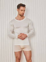 [Wit] SilkSilky-NL Lange Mouw Ronde Hals Heren T-Shirt 001