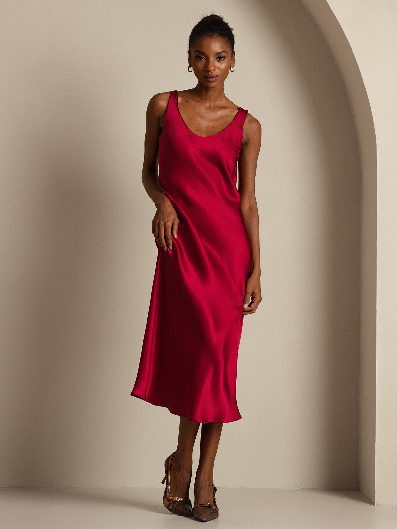 [Wijn] SilkSilky-NL Boat Hals Jurk 001,