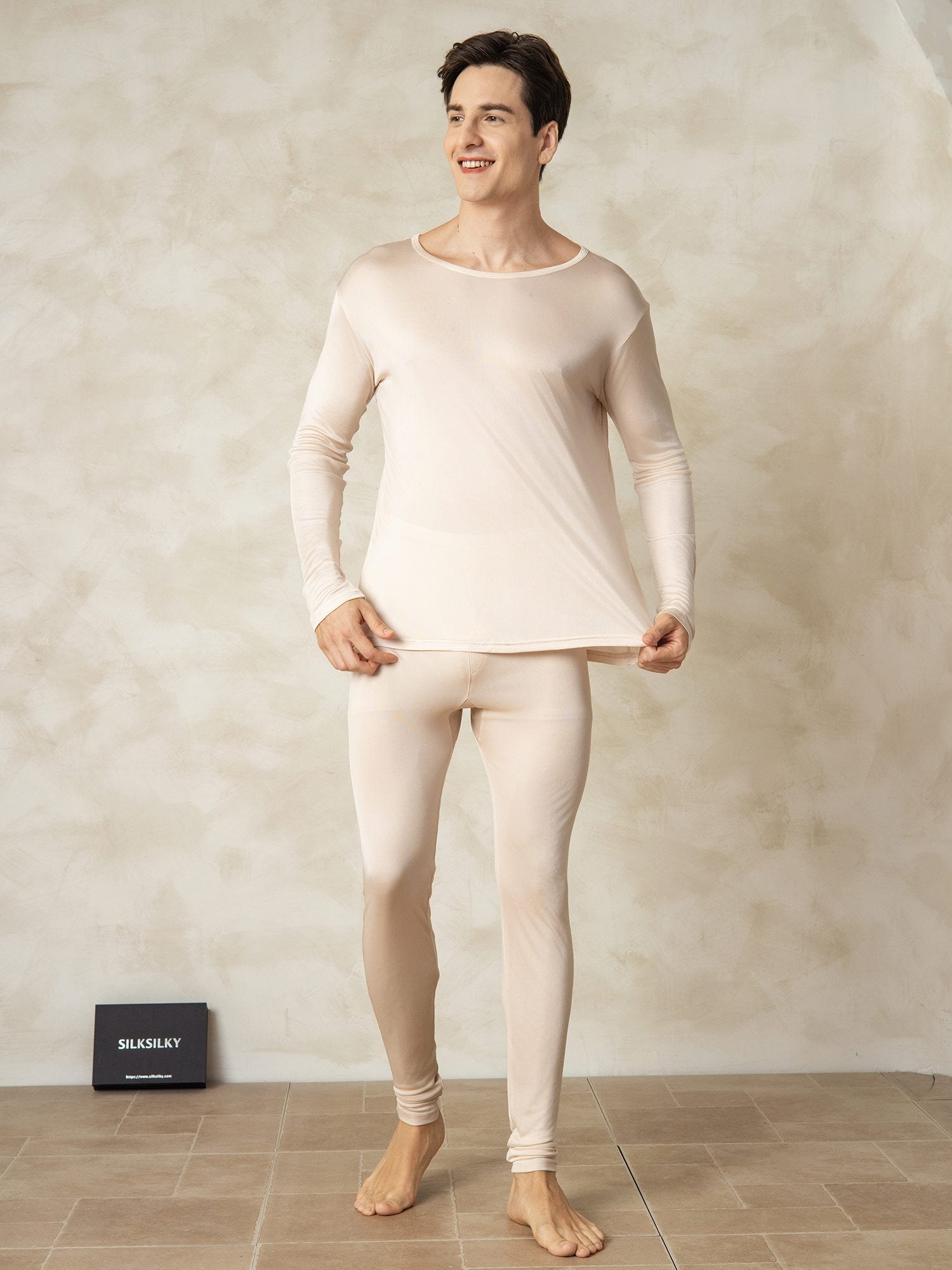 [Tan] SilkSilky-NL Zijde Mens Pajamas 003