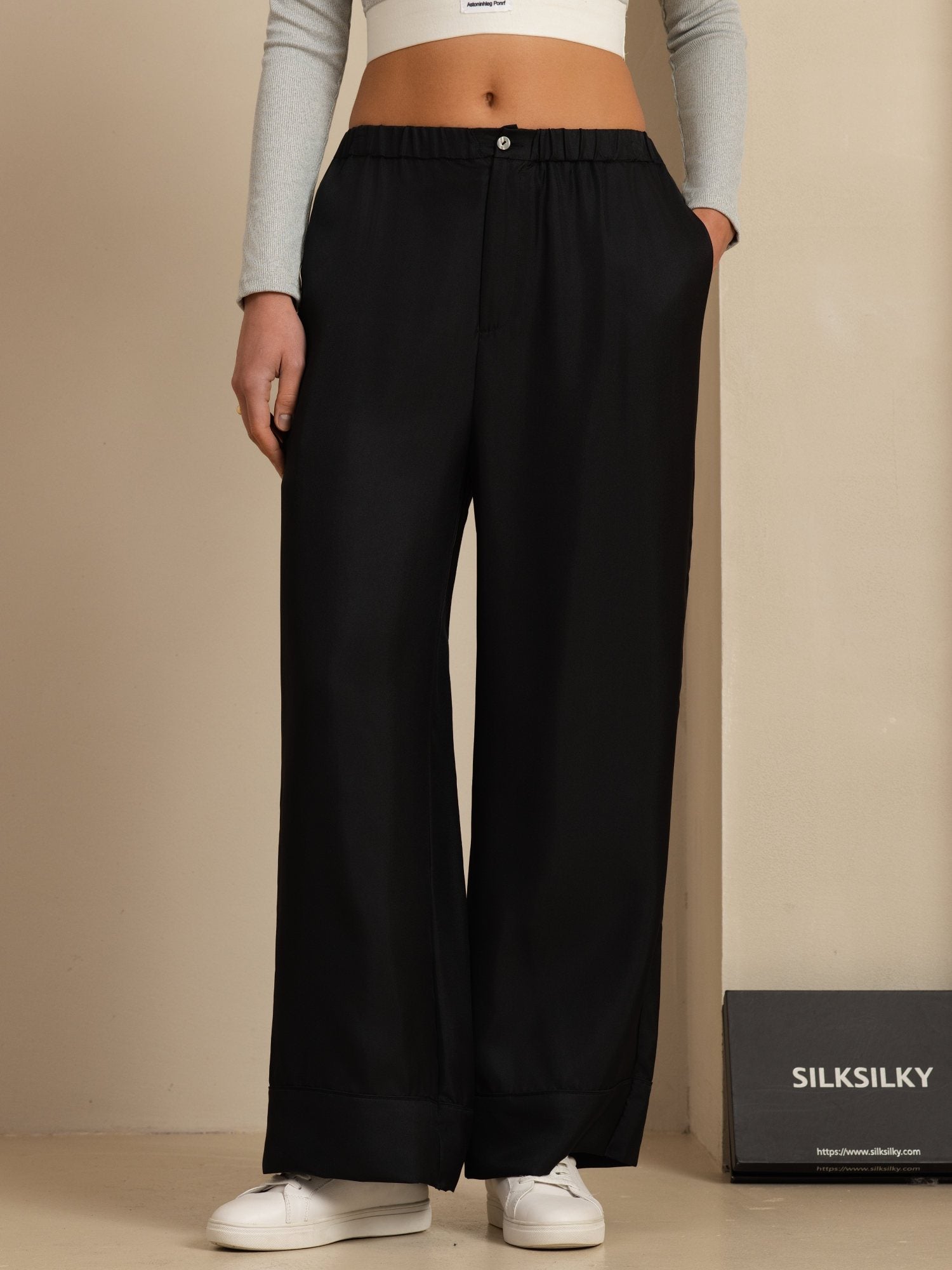 [Zwart] SilkSilky-NL 18Momme Womens Pants 001
