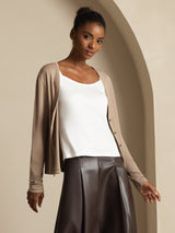 [Tan] SilkSilky-NL Long Sleeve Dames Cardigan 003