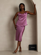 [Donkerpaars] SilkSilky-NL Spaghetti Strap Cowl Neck Cami-Top 006