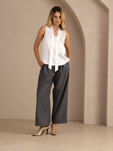 [Wit] SilkSilky-NL Sleeveless Tie Neck Cami-Top 007