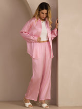 [Roze Krijtstreep] SilkSilky-NL Long Sleeve Lapel Collar Women's Outfit Sets 006