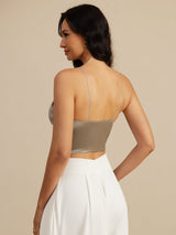 [Khaki] SilkSilky-NL Spaghetti Strap V Neck Cami-Top 002
