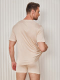 SilkSilky-NL Zijde Gebreid Korte Mouw Ronde Hals Heren T-Shirt Beige 002