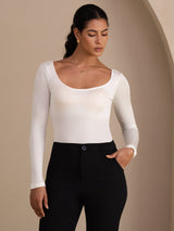 [Wit] SilkSilky-NL Long Sleeve U-hals Dames T-Shirt 003