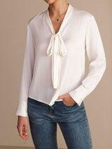 [Wit] SilkSilky-NL Long Sleeve Tie Neck Blouse 006