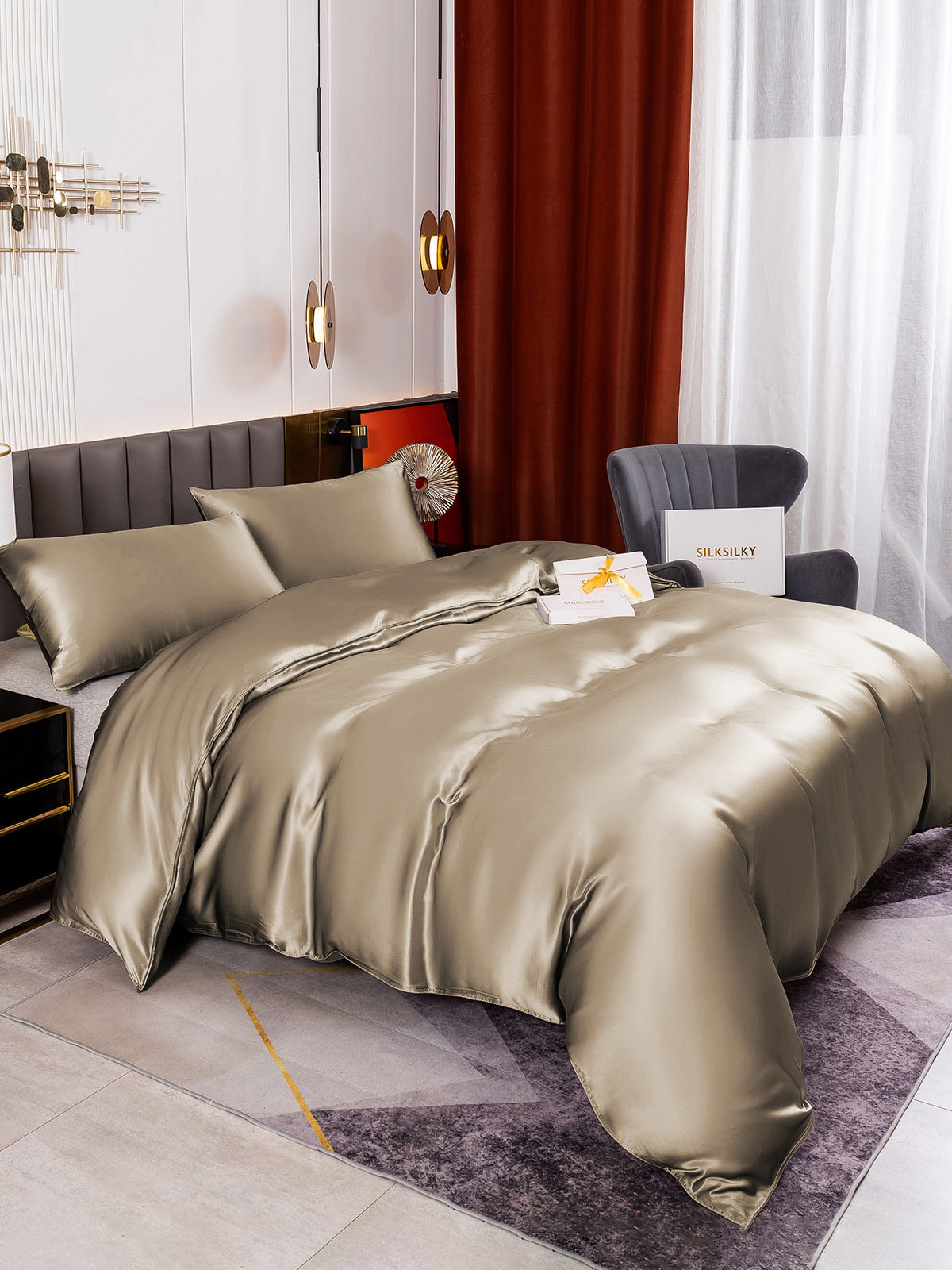 SilkSilky NL 19Momme Pure Silk Bedding Set Khaki 004