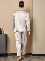 [Grijs] SilkSilky-NL Lange Mouw Notchkraag Heren Pyjama Set 002