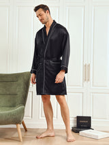 [Zwart] SilkSilky-NL Pure Silk 3/4 Mouw Mens Robe 005