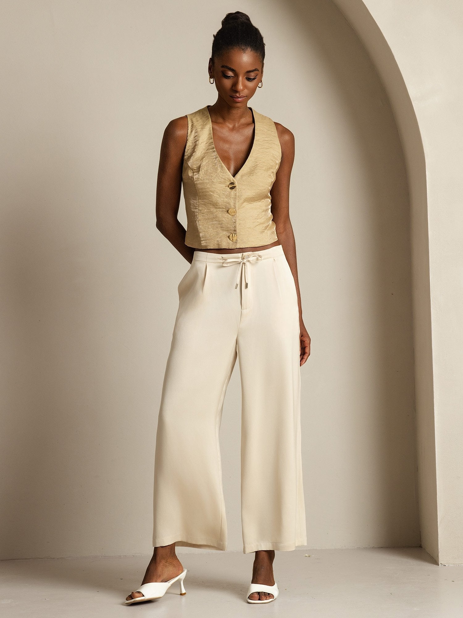 [Beige] SilkSilky-NL 19Momme Zijde Womens Pants 009