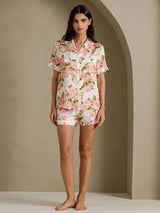 [Witte Pioenroos] SilkSilky-NL Short Sleeve Notch Collar Dames Pyjama Set 006