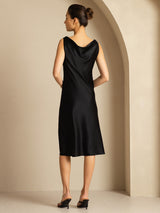[Zwart] SilkSilky-NL Sleeveless Cowl Neck Jurk 002