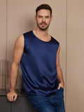 SilkSilky NL Pure Silk Mouwloos Mens T Shirt Donkerblauw 004