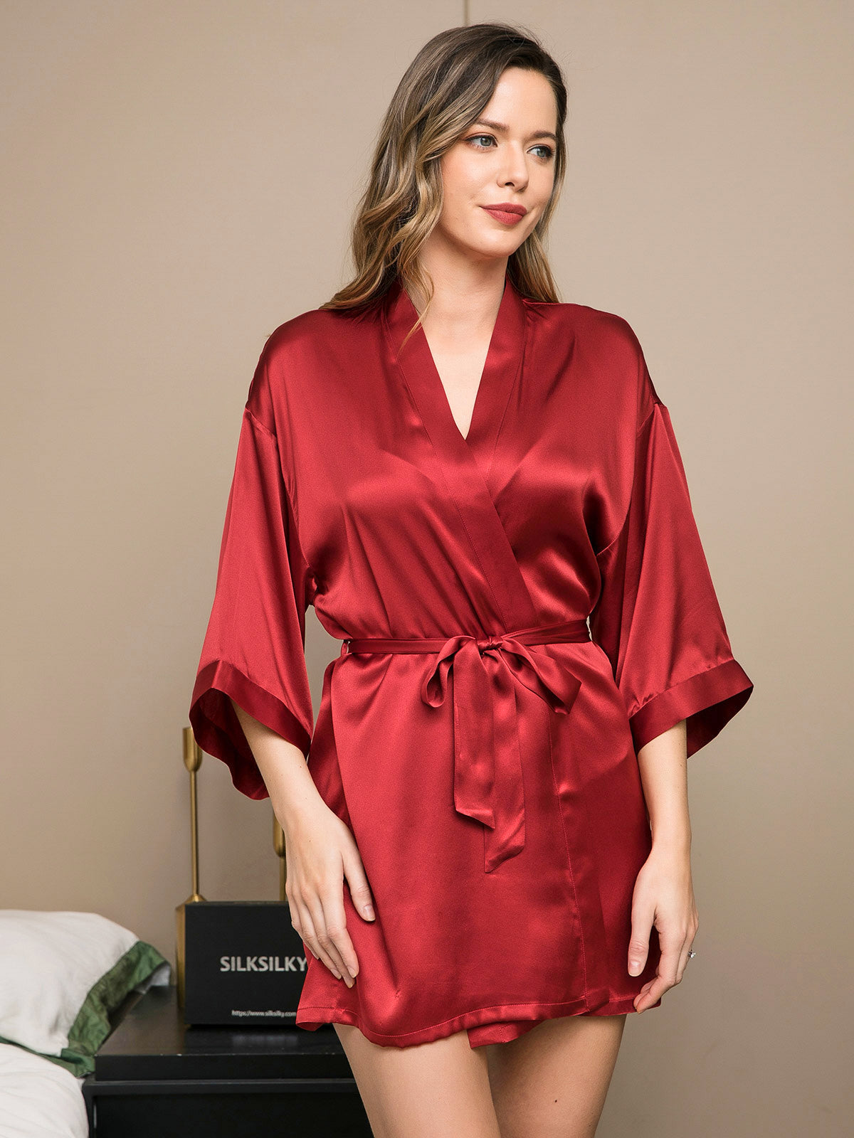 [Wijn] SilkSilky-NL Halve Mouw Womens Robe 004