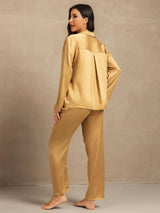[Tan] SilkSilky-NL 19Momme Lange Mouw Notchkraag Dames Pyjama Set 002