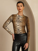 [Tijger] SilkSilky-NL Lange Mouw Col Montant Dames T-Shirt 005