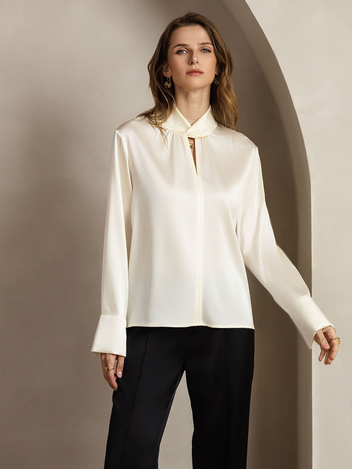 [Ivoor] SilkSilky-NL 19Momme Zijde Womens Shirt 009