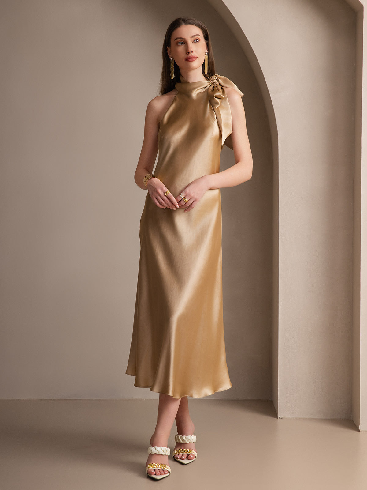 [Champagne] SilkSilky-NL 19Momme Zijde Mouwloos Dress 001