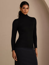 [Zwart] SilkSilky-NL Long Sleeve Turtle Neck Dames T-Shirt 003