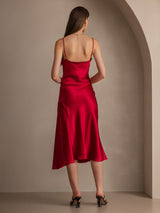 [Wijn] SilkSilky-NL Spaghetti Bandjes Waterval Hals Jurk 002