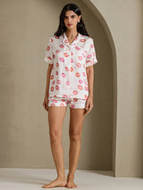 [Witte Lippenstift] SilkSilky-NL Short Sleeve Notch Collar Dames Pyjama Set 005