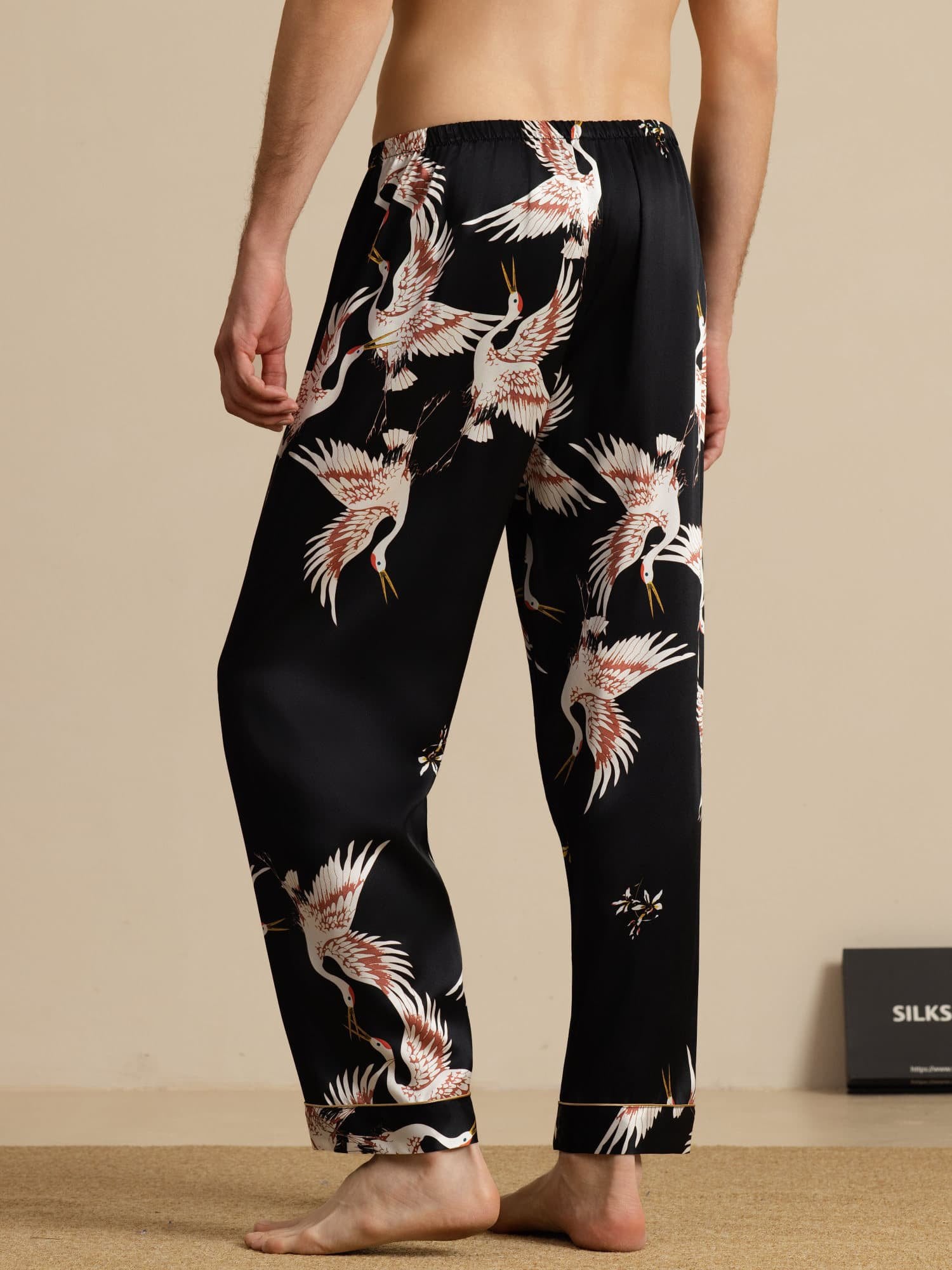 [Zwart] SilkSilky-NL 19Momme Mens Sleep Bottoms 002