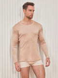 SilkSilky NL Zijde Gebreid Lange Mouw Ronde Hals Heren T Shirt Beige 004