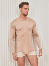 [Beige] SilkSilky-NL Lange Mouw Ronde Hals Heren T-Shirt 004