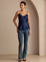 [Donkerblauw] SilkSilky-NL V Neck Cami-Top 006