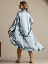 [Grijsachtig Blauw] SilkSilky-NL Zijde Kraag Dames Kamerjas 002,