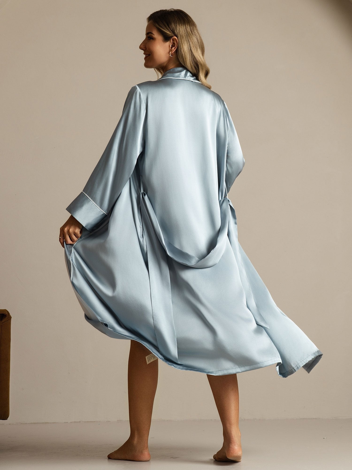 [Grijsachtig Blauw] SilkSilky-NL Long Sleeve Dames Kamerjas 002