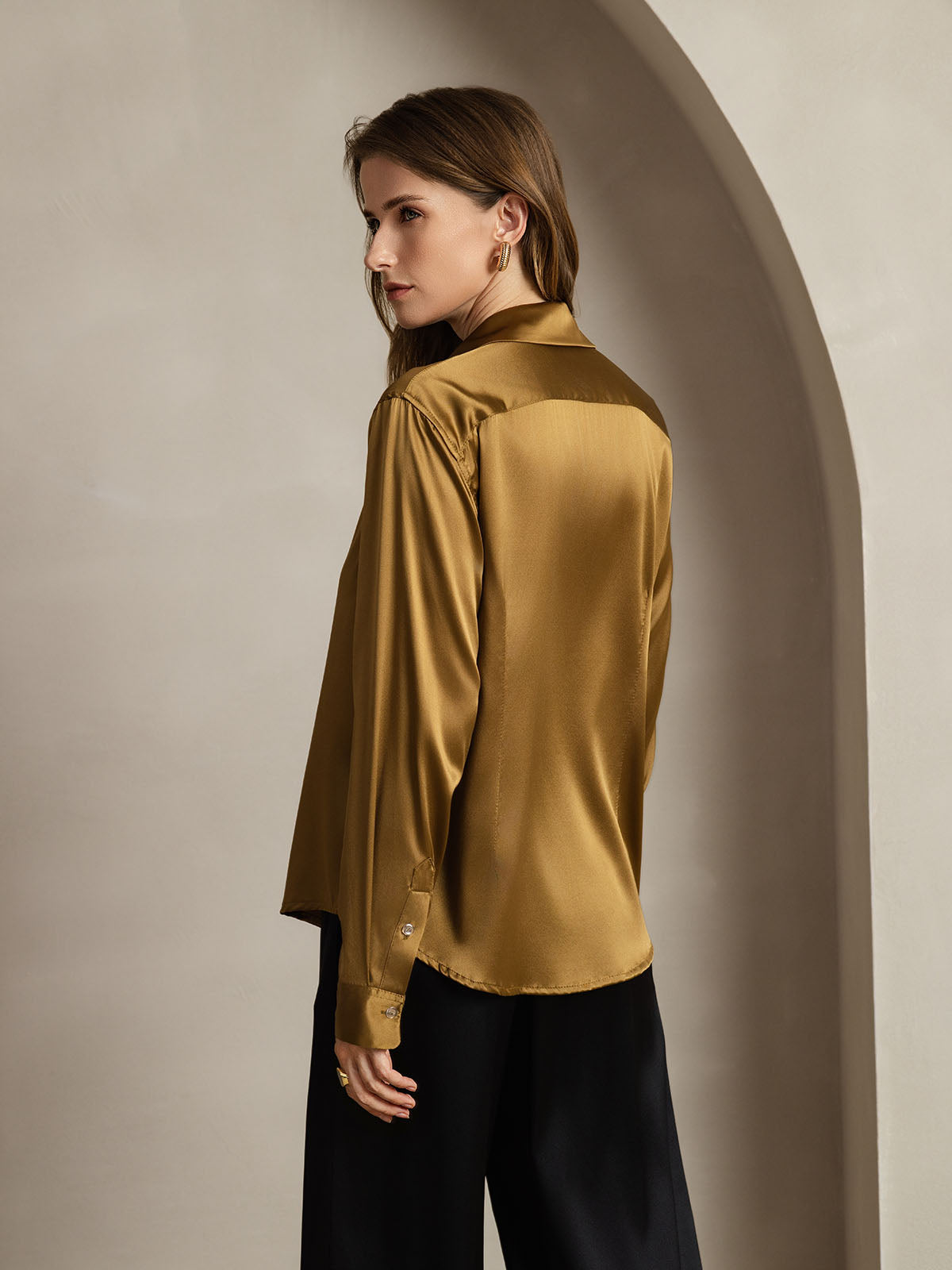 [Brons] SilkSilky-NL Zijde Kraag Dames Blouse 002