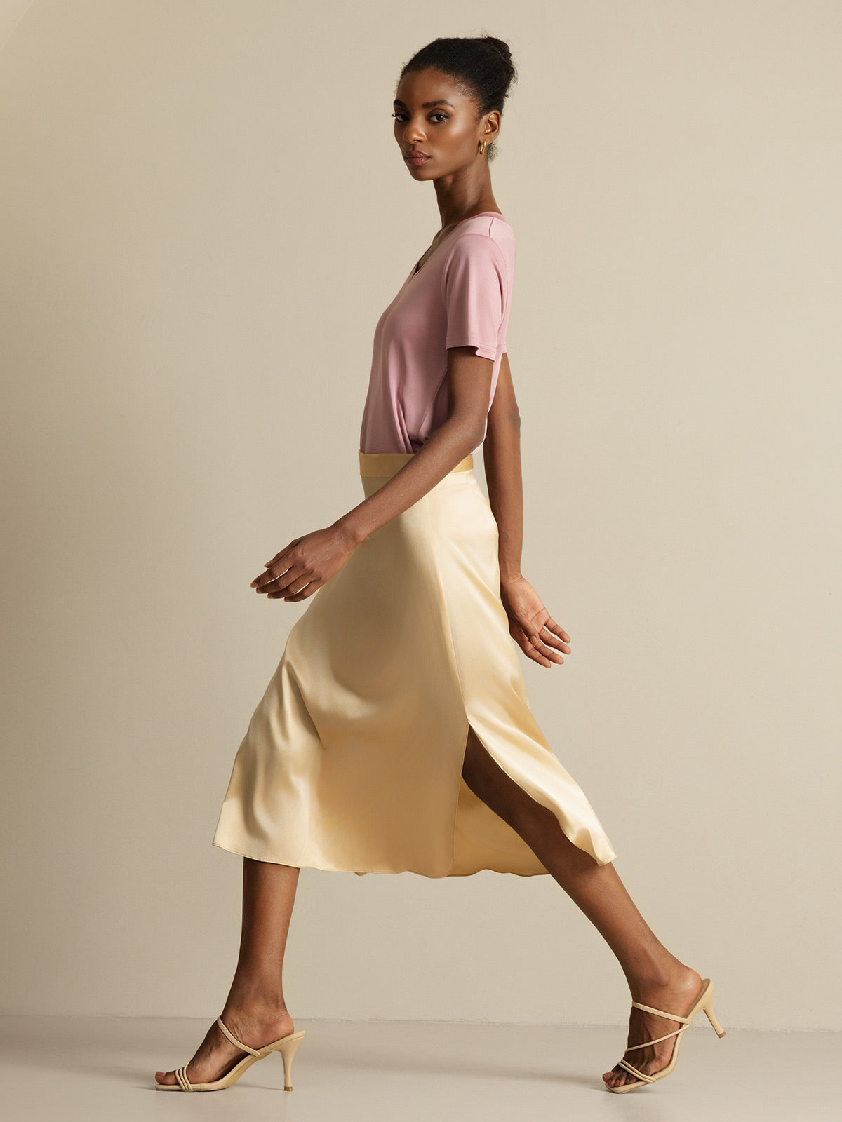 [Champagne] SilkSilky-NL 19Momme Zijde Skirt 004