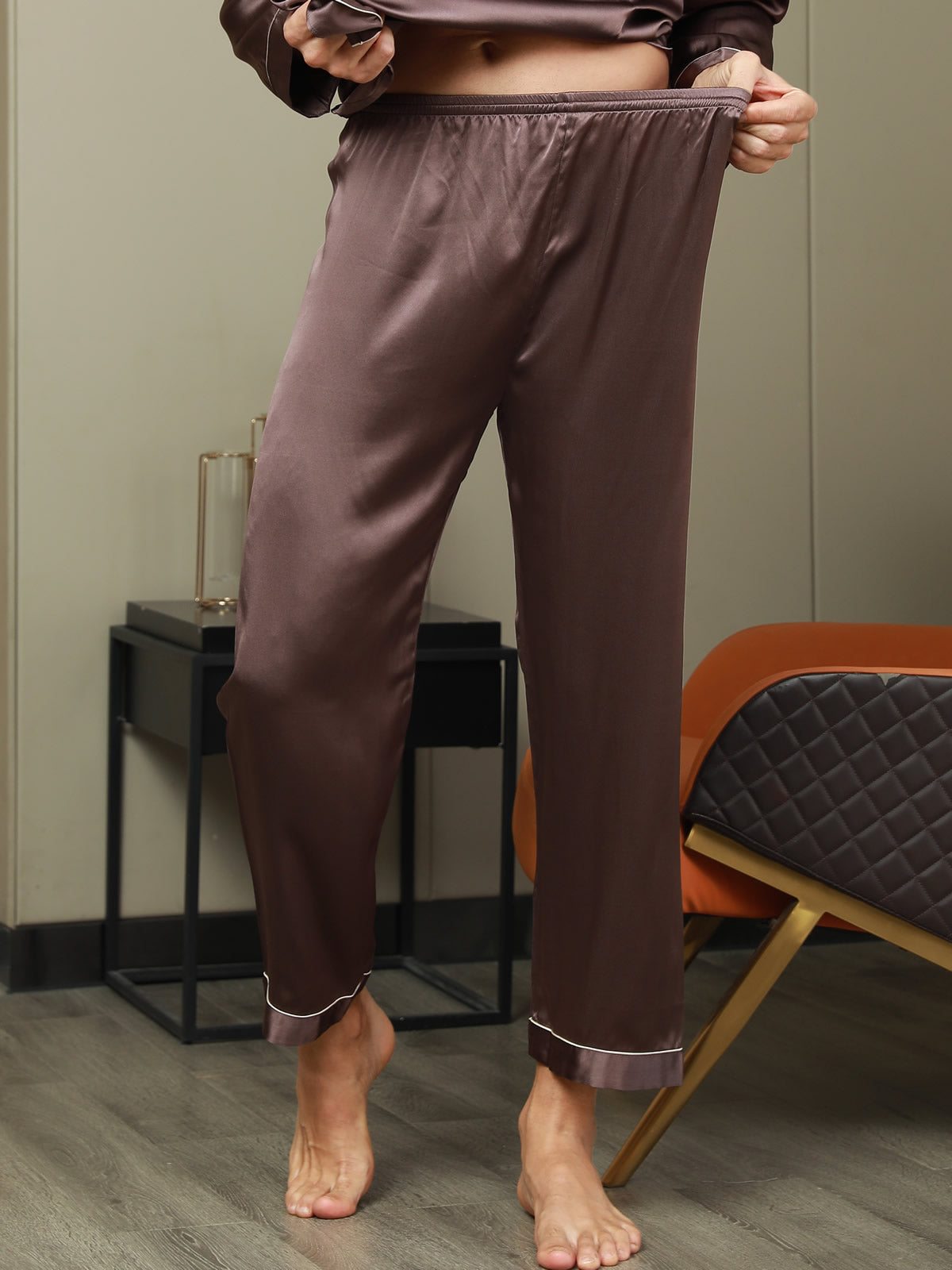 SilkSilky NL Pure Silk Mens Sleep Bottoms Koffie 004