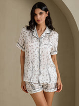 [Witte Luipaard] SilkSilky-NL Short Sleeve Notch Collar Dames Pyjama Set 001