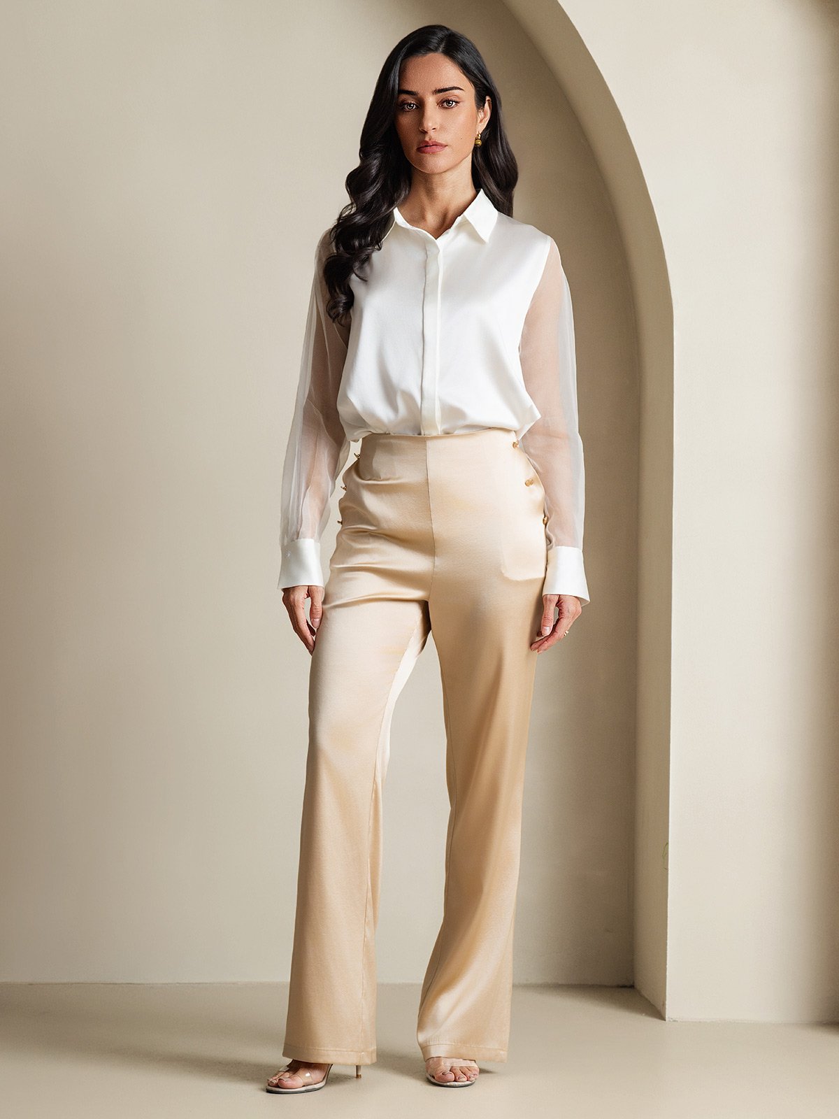 [Wit] SilkSilky-NL 19Momme Zijde Kraag Dames Blouse 007