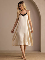 [Rijstbeige] SilkSilky-NL V Neck Nachthemd 001