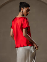 [Wijn] SilkSilky-NL 19Momme Korte Mouw Boat Hals Dames T-Shirt 002